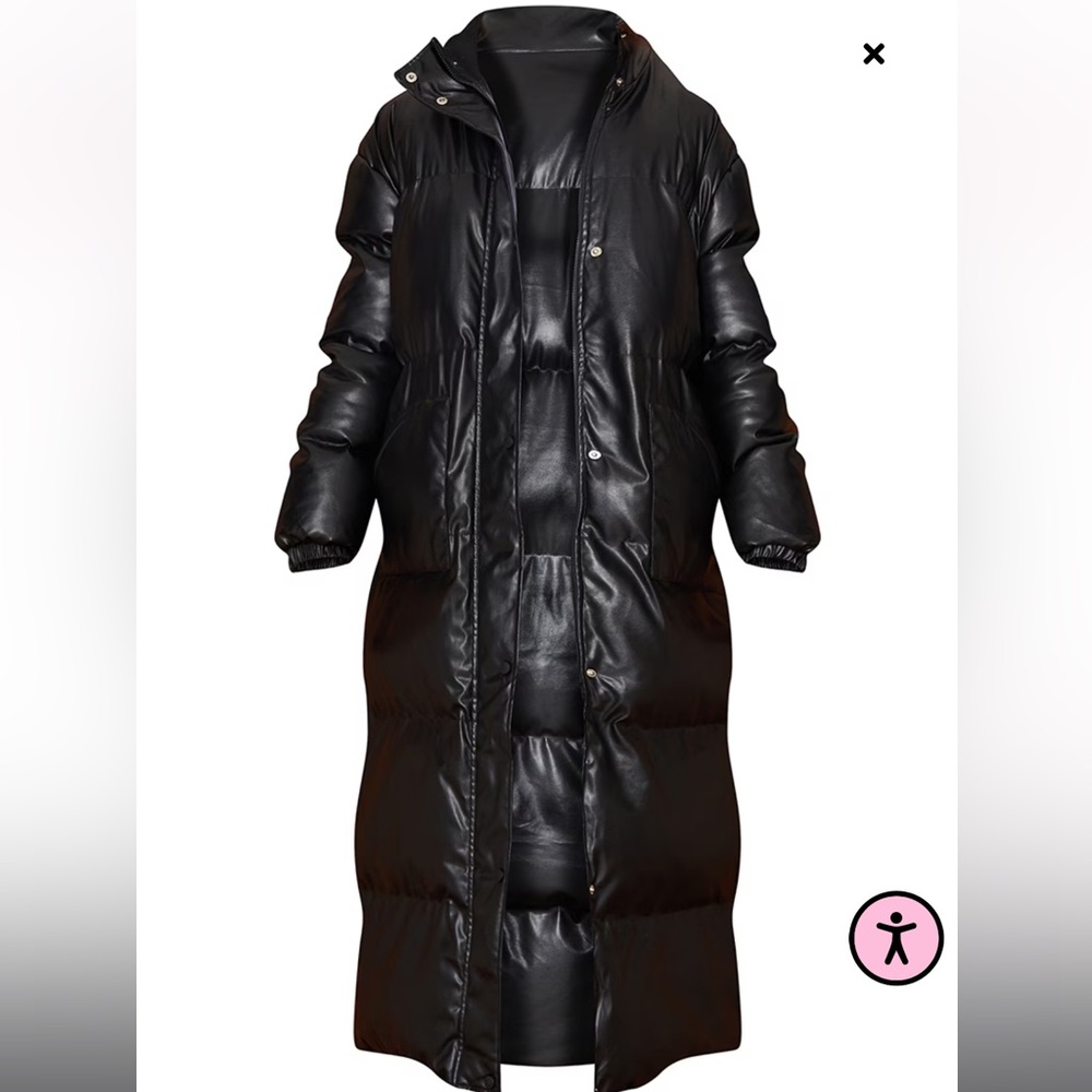 PLT Faux Leather Maxi Puffer Coat